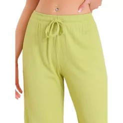 Women's Wide Leg High Waist Pull On Ribbed Knit Casual Drawstring Palazzo Trousers Cropped Pants -Fashion Clothing Store 7700086 ALT3