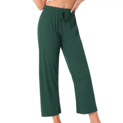 Women's Wide Leg High Waist Pull On Ribbed Knit Casual Drawstring Palazzo Trousers Cropped Pants -Fashion Clothing Store 7700086 Dark Green 1