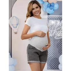 Women's Denim Summer Lounge Roll Hem Maternity Jeans Shorts With Pockets -Fashion Clothing Store 7700107 ALT2
