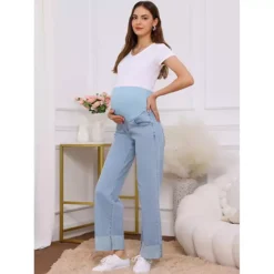 Women Maternity Jeans Straight Leg Cuffed Comfy Stretch Over Belly Support Pregnant Denim Work Pants -Fashion Clothing Store 7701160 ALT2