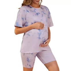 Women Maternity 2 Piece Lounge Sports Tie Dye Biker Short Sleeve Top Set -Fashion Clothing Store 7703104 Purple Tie Dye