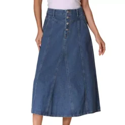 Women's Long Jean Denim Skirts High Waisted Frayed Midi Skirt With Pockets