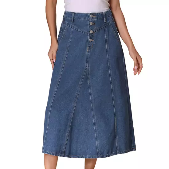Women's Long Jean Denim Skirts High Waisted Frayed Midi Skirt With Pockets 1 Women's Long Jean Denim Skirts High Waisted Frayed Midi Skirt With Pockets