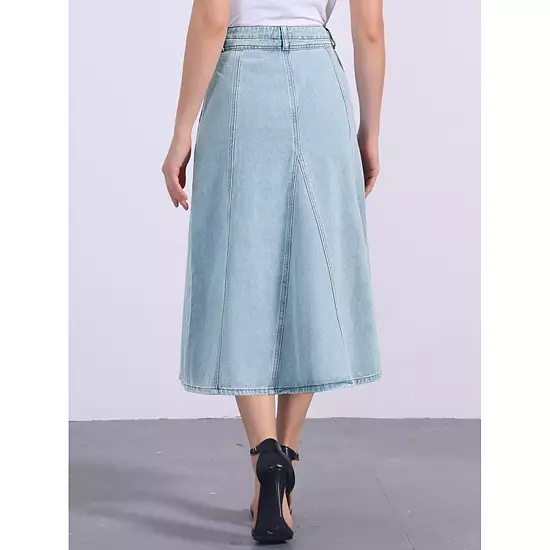 Women's Long Jean Denim Skirts High Waisted Frayed Midi Skirt With Pockets 3 Women's Long Jean Denim Skirts High Waisted Frayed Midi Skirt With Pockets - Image 3