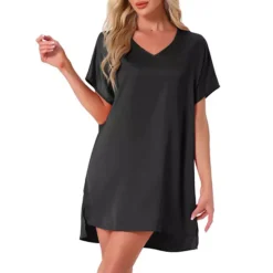 Women's Nightgown V Neck Soft Short Sleeve Loungwear Thigh Length Sleepdress -Fashion Clothing Store 7706014 Black