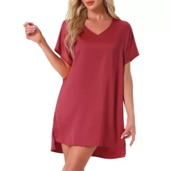 Women's Nightgown V Neck Soft Short Sleeve Loungwear Thigh Length Sleepdress