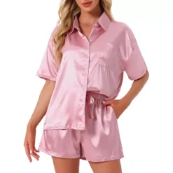 Women's Pajamas Set Button Down Notch Collar Short Sleeve With Shorts Set Soft Cozy Lounge Set