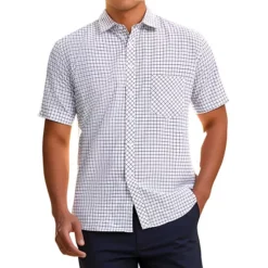 Men's Plaid Shirts Short Sleeved Button Down Classic Business Checked Dress Shirt -Fashion Clothing Store 7710521 White Black 1