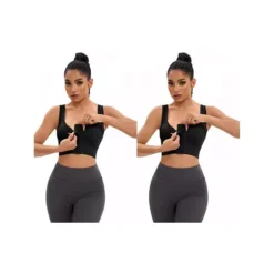 2 Packs Women's Front Closure Full Support Sports Bra Workout Wirefree Padded Bras -Fashion Clothing Store 7712974 Black 1