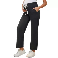 Women Maternity Lounge Pants Over Belly Wide Leg Casual High Waisted Lounge Pants With Pockets -Fashion Clothing Store 7714430 Black