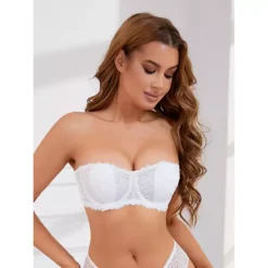 2 Packs Women's Lace Underwired Balconette Adjustable Straps Padded Tube Bras -Fashion Clothing Store 7714534 ALT2