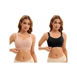 2 Packs Women's Push Up V Neck Full Coverage Bras Wirefree Adjustable Straps Minimizers 20 2 Packs Women's Push Up V Neck Full Coverage Bras Wirefree Adjustable Straps Minimizers -Fashion Clothing Store 7714549 Beige Black