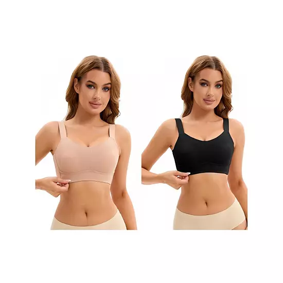 2 Packs Women's Push Up V Neck Full Coverage Bras Wirefree Adjustable Straps Minimizers 10 2 Packs Women's Push Up V Neck Full Coverage Bras Wirefree Adjustable Straps Minimizers - Image 10