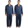Men's Homewear Button Down Long Sleeve Shirt And Bottom Satin Pajamas 2 Sets
