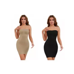 2 Packs Women's Full Slips Dress With Adjustable Straps Under Dresses Mini Slip Dress -Fashion Clothing Store 7714586 Black Beige