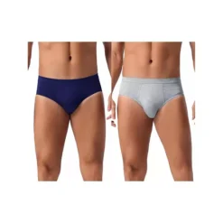 Men's Underwear Solid Color Elastic Waist Soft Comfortable Briefs 2Pcs -Fashion Clothing Store 7718127 Light Gray Navy Blue