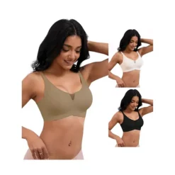 3 Packs Women's Push Up Mesh Wirefree Bras Adjustable Straps Padded Comfortable Bras