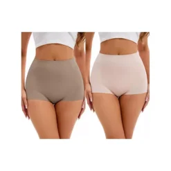 2 Packs Women's High-Waisted Underwear Briefs Tummy Control Hip Lifter Control Panties -Fashion Clothing Store 7718255 Beige Khaki