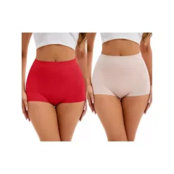 2 Packs Women's High-Waisted Underwear Briefs Tummy Control Hip Lifter Control Panties -Fashion Clothing Store 7718255 Beige Red