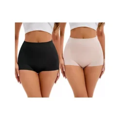 2 Packs Women's High-Waisted Underwear Briefs Tummy Control Hip Lifter Control Panties -Fashion Clothing Store 7718255 Black Beige 1
