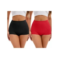 2 Packs Women's High-Waisted Underwear Briefs Tummy Control Hip Lifter Control Panties -Fashion Clothing Store 7718255 Black Red