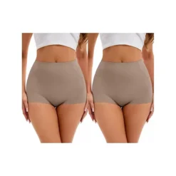 2 Packs Women's High-Waisted Underwear Briefs Tummy Control Hip Lifter Control Panties -Fashion Clothing Store 7718255 Khaki