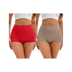 2 Packs Women's High-Waisted Underwear Briefs Tummy Control Hip Lifter Control Panties -Fashion Clothing Store 7718255 Khaki Red