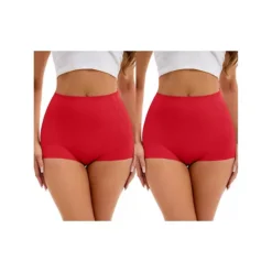 2 Packs Women's High-Waisted Underwear Briefs Tummy Control Hip Lifter Control Panties -Fashion Clothing Store 7718255 Red