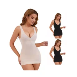 3 Packs Women's V-Neck Control Waisted Slimming Tops Sleeveless Slim-Fit Shaping Tanks -Fashion Clothing Store 7718278 Black Beige