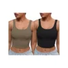 2 Packs Womens U Back Longline Padded Sports Bra Cami Crop Workout Fitness Tank Top Built In Bras