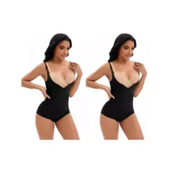 2 Packs Women's Cami Adjustable Straps Tummy Control Shapewear Leotard Bust Hip Lifter Bodysuit -Fashion Clothing Store 7718334 Black