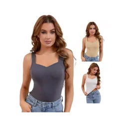 3 Packs Women's V Neck Tank Tops With Built In Bra Undershirt Base Layer Tops -Fashion Clothing Store 7719178 Beige Brown Dark Grey