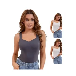 3 Packs Women's V Neck Tank Tops With Built In Bra Undershirt Base Layer Tops -Fashion Clothing Store 7719178 Beige Dark Grey