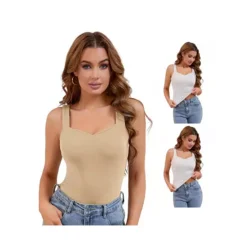 3 Packs Women's V Neck Tank Tops With Built In Bra Undershirt Base Layer Tops -Fashion Clothing Store 7719178 Beige Light Brown