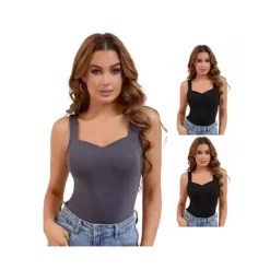 3 Packs Women's V Neck Tank Tops With Built In Bra Undershirt Base Layer Tops -Fashion Clothing Store 7719178 Black Dark Grey