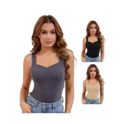 3 Packs Women's V Neck Tank Tops With Built In Bra Undershirt Base Layer Tops -Fashion Clothing Store 7719178 Brown Black Dark Grey