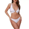 Women's Wide Strap O Ring Cut Out V Neck Bikini Set, 2Pc Tie Back Top Triangle Bottom Swimwear Suits