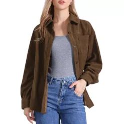 Corduroy Jacket For Women's Button Up V Neck Blouses Autumn And Winter Loose Shirt