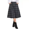 Plaid Skirts For Women's Vintage High Waist Midi A-Line Pleated Skirt With Pockets