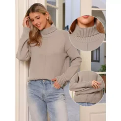 Turtleneck Sweater For Women's Long Sleeve Fall Winter Casual Pullover Knit Top -Fashion Clothing Store 7741966 ALT3