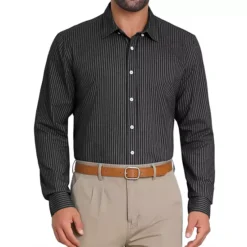 Men's Stripes Long Sleeved Button Down Business Dress Shirts -Fashion Clothing Store 7743893 Black