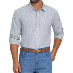 Men's Stripes Long Sleeved Button Down Business Dress Shirts -Fashion Clothing Store 7743893 Gray