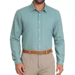 Men's Stripes Long Sleeved Button Down Business Dress Shirts -Fashion Clothing Store 7743893 Green 1