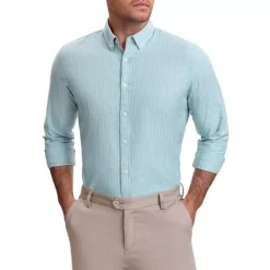 Men's Stripes Long Sleeved Button Down Business Dress Shirts -Fashion Clothing Store 7743893 Light Green