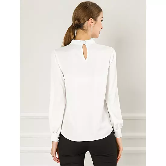 2 Packs Women's Keyhole Stand Collar Pleated Back Button Blouse Tops 3 2 Packs Women's Keyhole Stand Collar Pleated Back Button Blouse Tops - Image 3