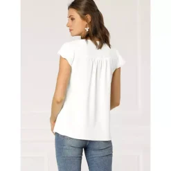 2 Packs Women's V Neck Work Casual Cap Sleeve Blouse Top -Fashion Clothing Store 7748560 ALT2