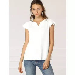 2 Packs Women's V Neck Work Casual Cap Sleeve Blouse Top -Fashion Clothing Store 7748560 ALT3