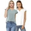 2 Packs Women's V Neck Work Casual Cap Sleeve Blouse Top