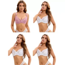 4 Packs Women's Bra Sets Lace Push-up Underwire Support Full Coverage Bras Sets