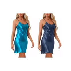 2Pcs Women's Satin Nightgown Racerback Adjustable Suspender Spaghetti Strap Camisole Pajama